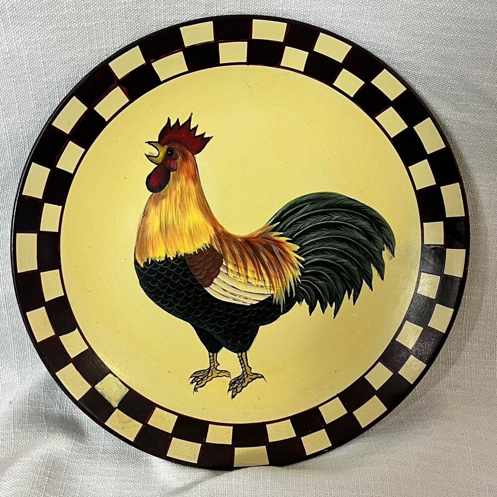 Mayrich Vintage Painted Plate Rooster Farmcore Handmade Hand Painted